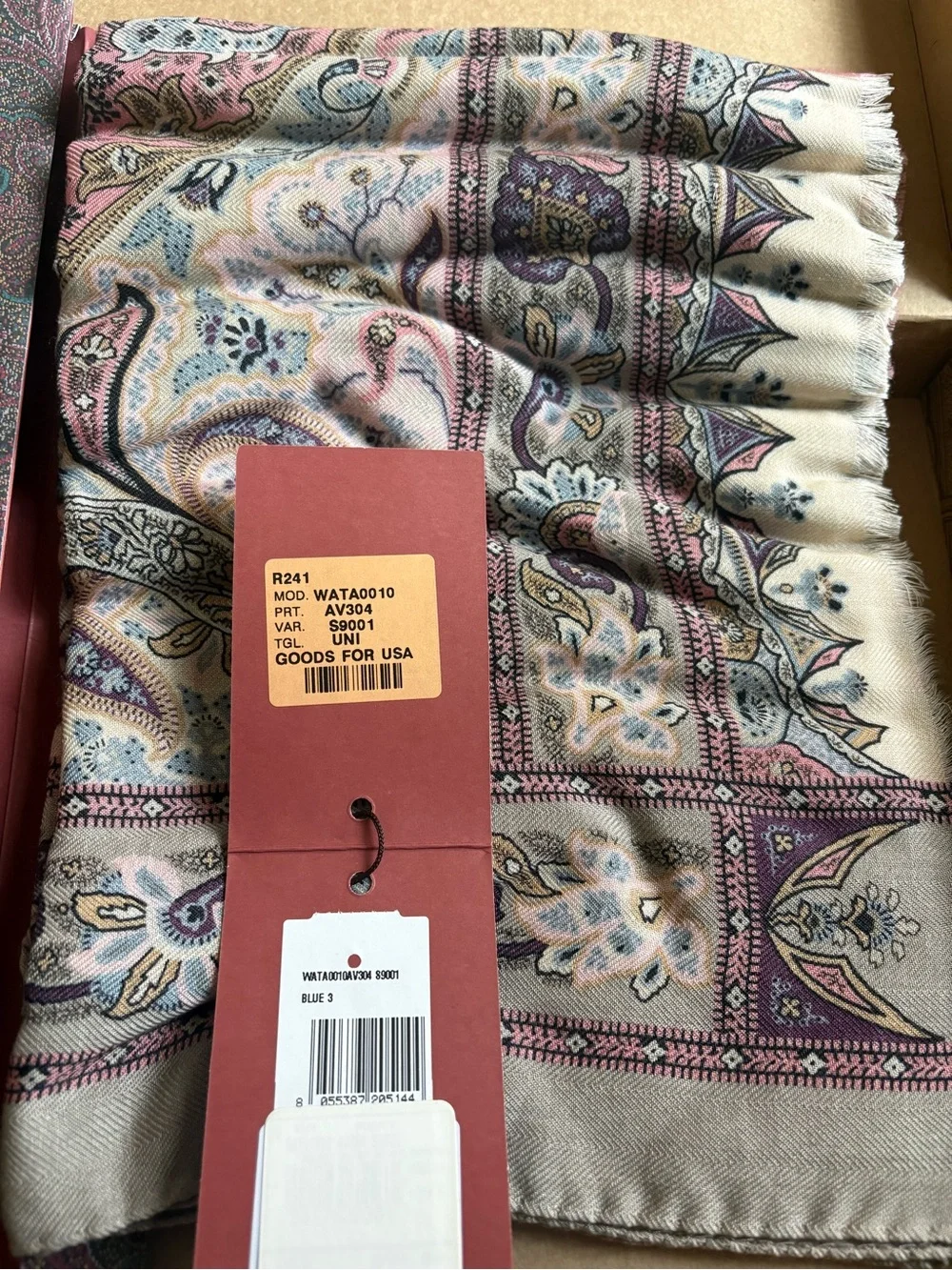 ETRO Paisley Silk/Cashmere Pink & Cream Scarf